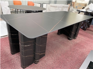 Sintered Stone Laurence Black Gold Whole Set Rectangle Table