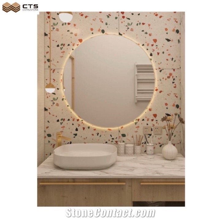 Terrazzo Coloful Slab Tile Bathroom Custone Engeneered Stone