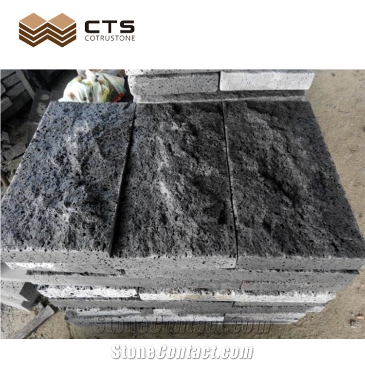 Dark Grey Basalt With Black Brick Nature Surface Cheap Split Wall Stone