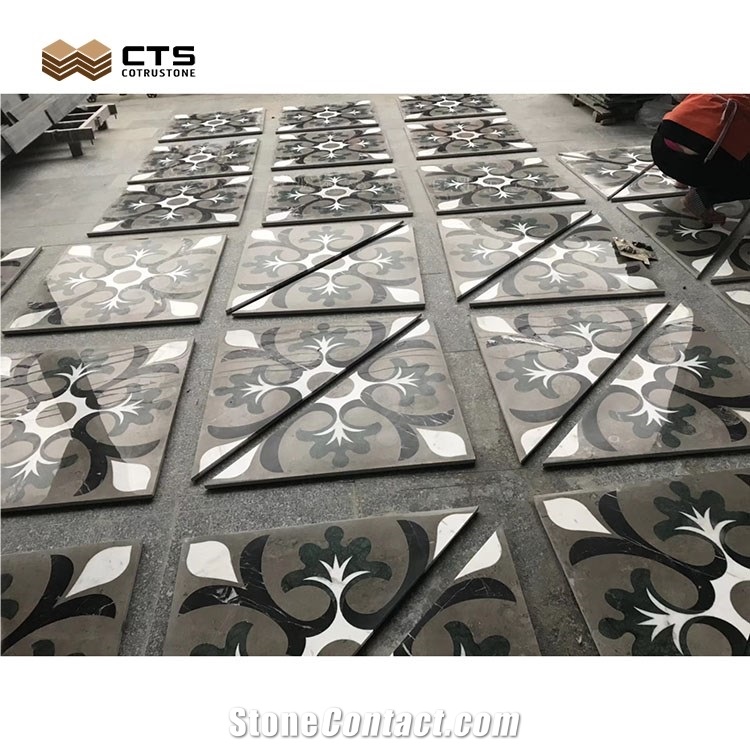 Fancy Pattern Waterjet Mosaic Art Work - Waterjet Cut Floor Medallion