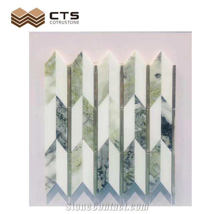 Ice Emerald Ice Jade Marble Mosaic Herringbone Cool Green