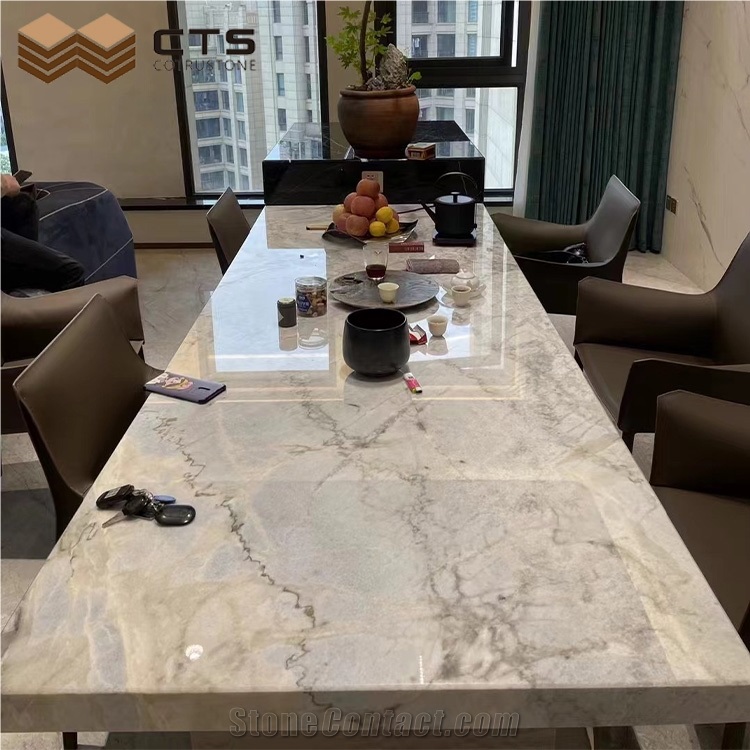 Rectangletable Chinese Calacatta Grey Dining Table Blue