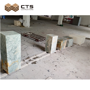 White Blue Gold Onyx Cuboid Plinth Interior Display Lowtable