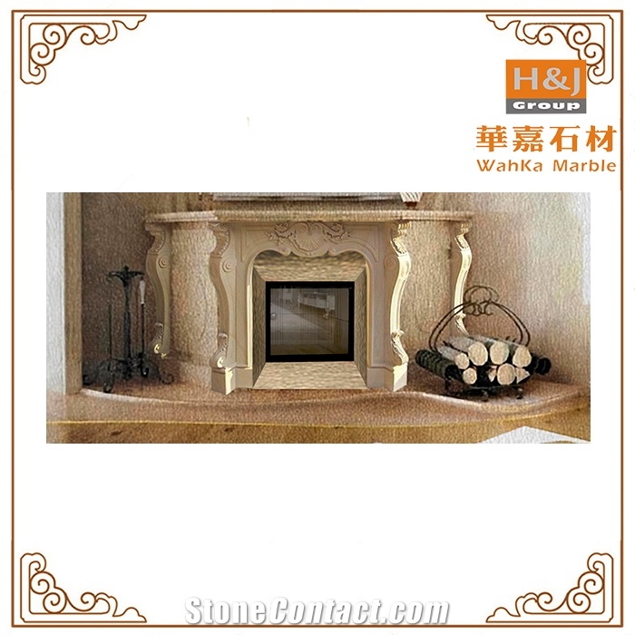 Custom Beige Marble  Flower Handcarved Fireplace Mantel