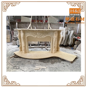 Custom Beige Marble  Flower Handcarved Fireplace Mantel