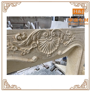 Custom Beige Marble  Flower Handcarved Fireplace Mantel