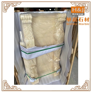 Custom Beige Marble  Flower Handcarved Fireplace Mantel