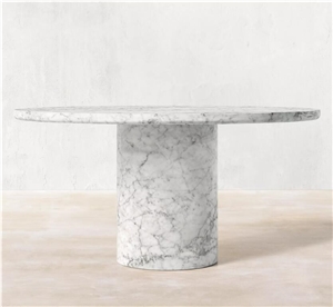 BIANCO CARRARA VITOLO CARVED ROUND DINING TABLE BIANCO CARRARA VITOLO CARVED ROUND DINING TABLE