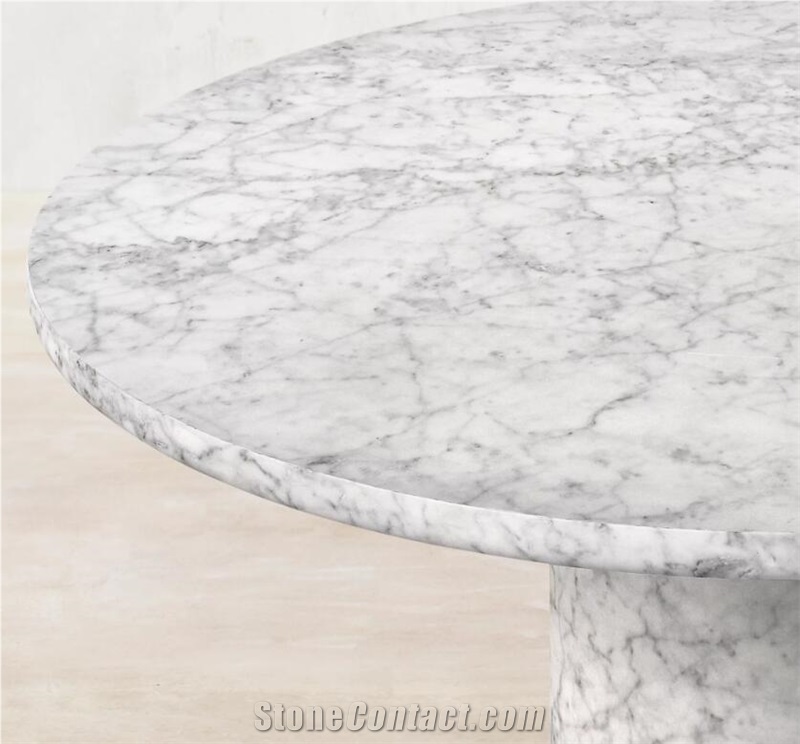 BIANCO CARRARA VITOLO CARVED ROUND DINING TABLE
