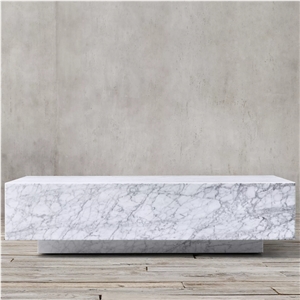 Classy Cuboid Bianco Carrara White Marble Coffee Table