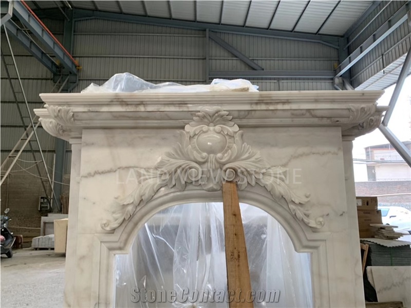 Customized Modern Hand Carved White Marble Fireplace