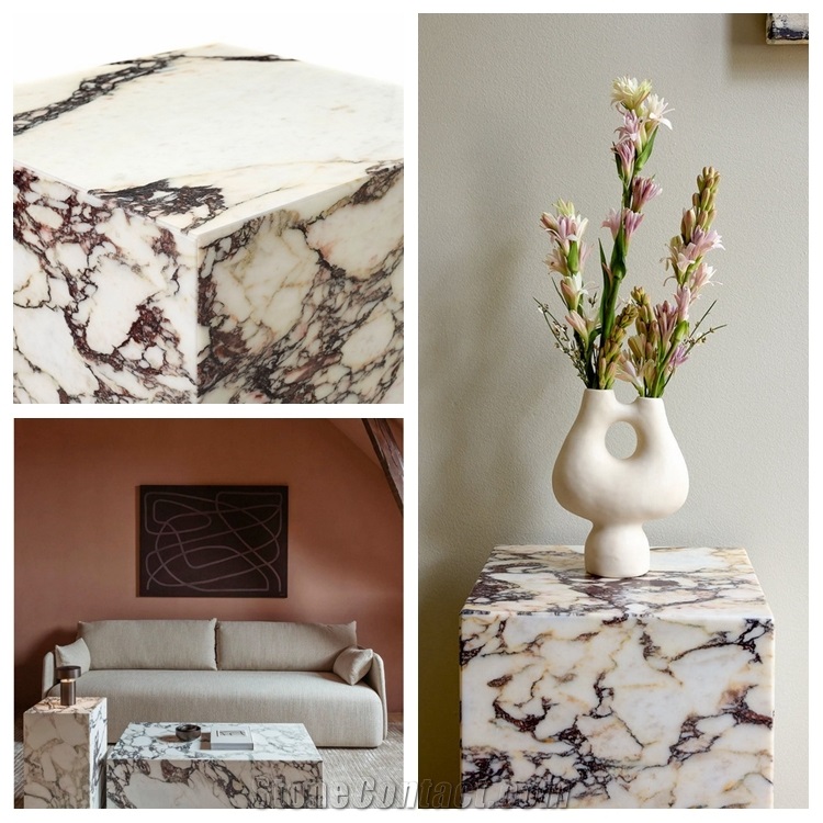 Factory Directly Calacatta Viola Marble Plinth Coffee Table