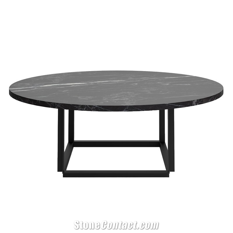 Florence Coffee Table 90 Cm, Grey Black Marble Table Top