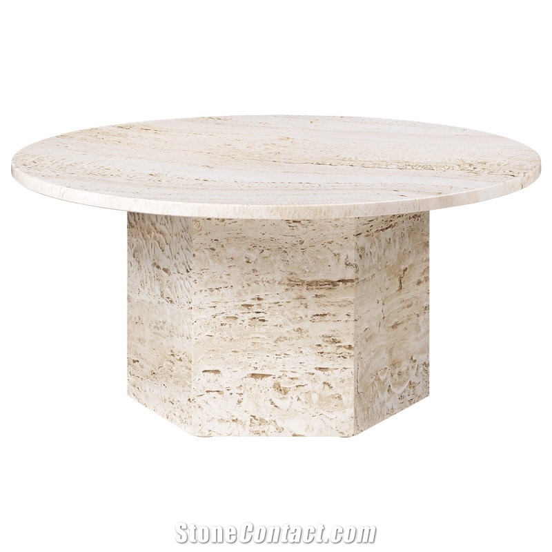 ITALIAN ROME BEIGE TRAVERTINE PLINTH COFFEE TABLE 1