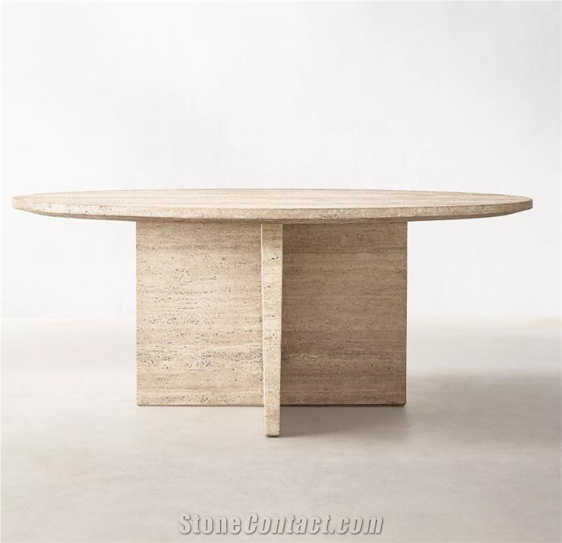 ITALIAN TRAVERTINE ROUND DINING TABLE FURNITURE