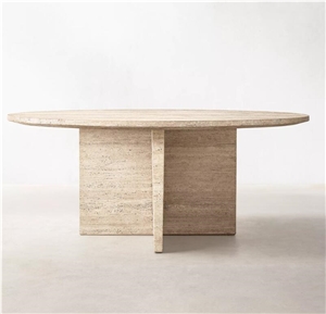 ITALIAN TRAVERTINE ROUND DINING TABLE FURNITURE