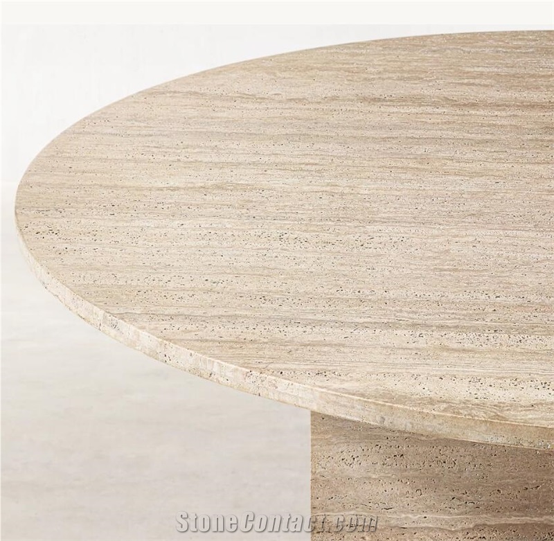 ITALIAN TRAVERTINE ROUND DINING TABLE FURNITURE