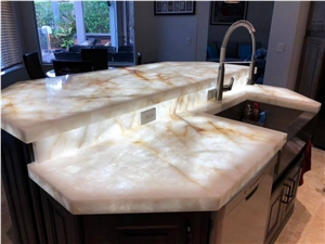 Translucent White Cristallo Quartzite Kitchen Top Island