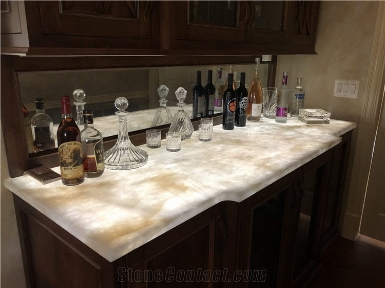 Translucent White Cristallo Quartzite Kitchen Top Island