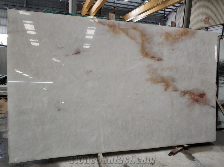 Translucent White Cristallo Quartzite Kitchen Top Island