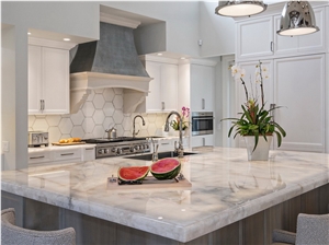Translucent White Cristallo Quartzite Kitchen Top Island