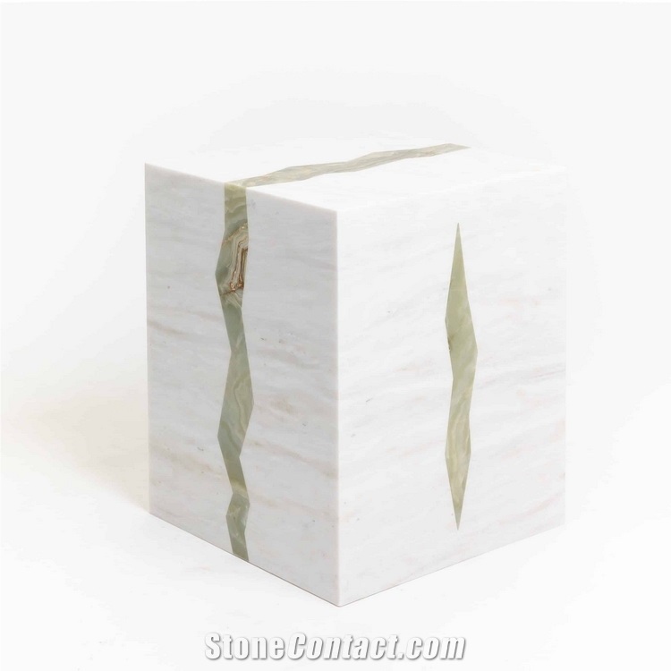 White Beauty Marble Cube Low Plinth Coffee Side Table