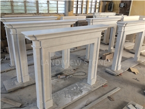 White Limestone Modern Style Living Room Fireplace Mantel