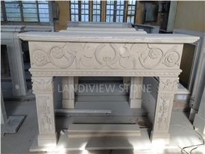 White Limestone Modern Style Living Room Fireplace Mantel