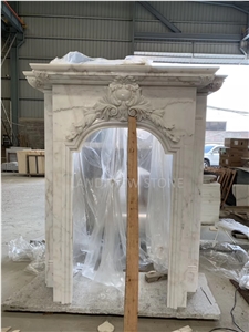 White Limestone Modern Style Living Room Fireplace Mantel