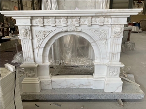 White Limestone Modern Style Living Room Fireplace Mantel