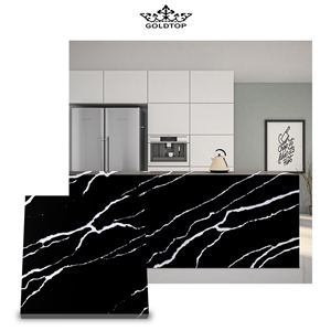 Artificial Stone Slabs Nero Marquina Quartz Kitchen Top