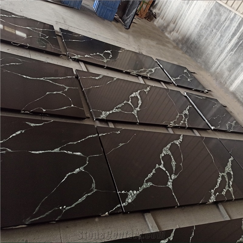 Black Calacatta Artificial Quartz For Kichen Wall