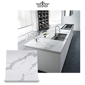 Bookmatch Grey Veins Calacatta Artificial Quartz Stone Countertop