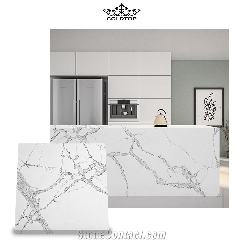 Calacatta Artificial Quartz Stone Slab Tiles For Countertops