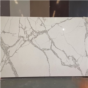 Calacatta Artificial Quartz Stone Slab Tiles For Countertops