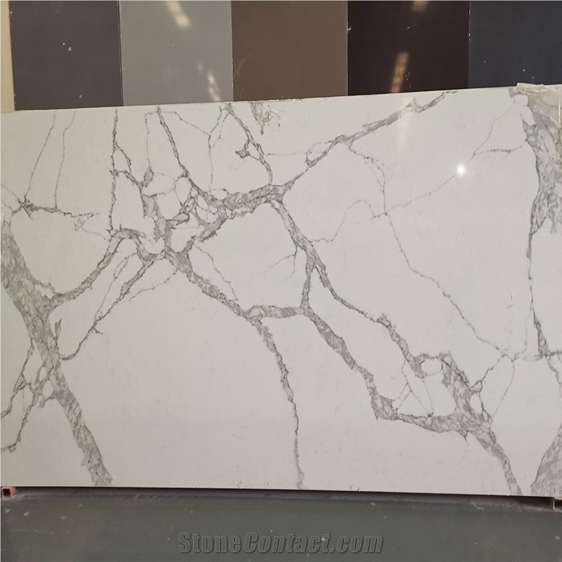 Calacatta Artificial Quartz Stone Slab Tiles For Countertops