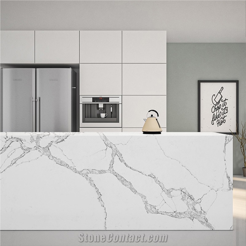 Calacatta Artificial Quartz Stone Slab Tiles For Countertops