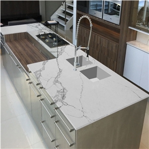 Calacatta Artificial Quartz Stone Slab Tiles For Countertops