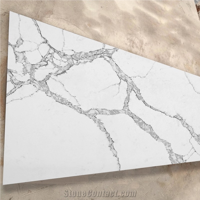 Calacatta Artificial Quartz Stone Slab Tiles For Countertops