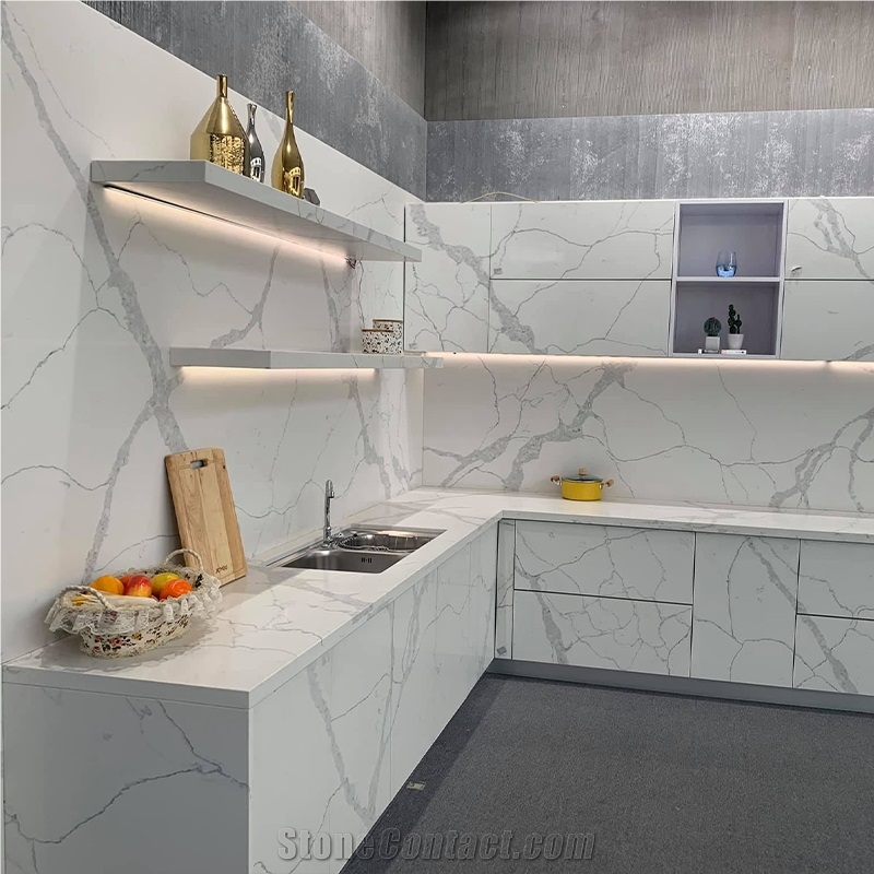 Calacatta Mystero Artificial Quartz Stone Slab Tiles Kitchen