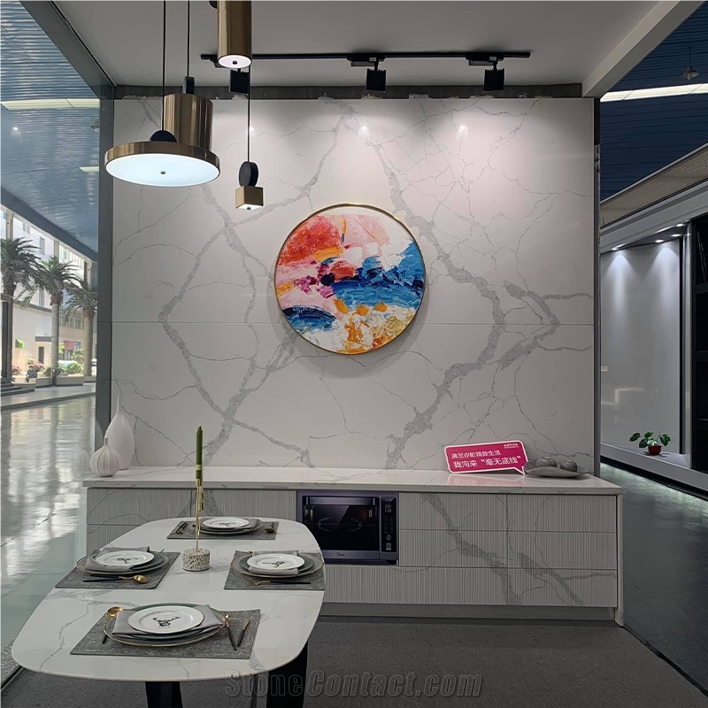 Calacatta Mystero Artificial Quartz Stone Slab Tiles Kitchen
