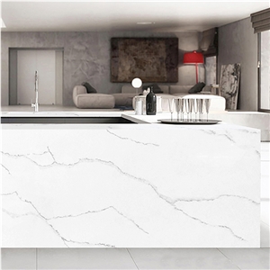 Calacatta Quartz White Slabs With Wave Veins Kitchen