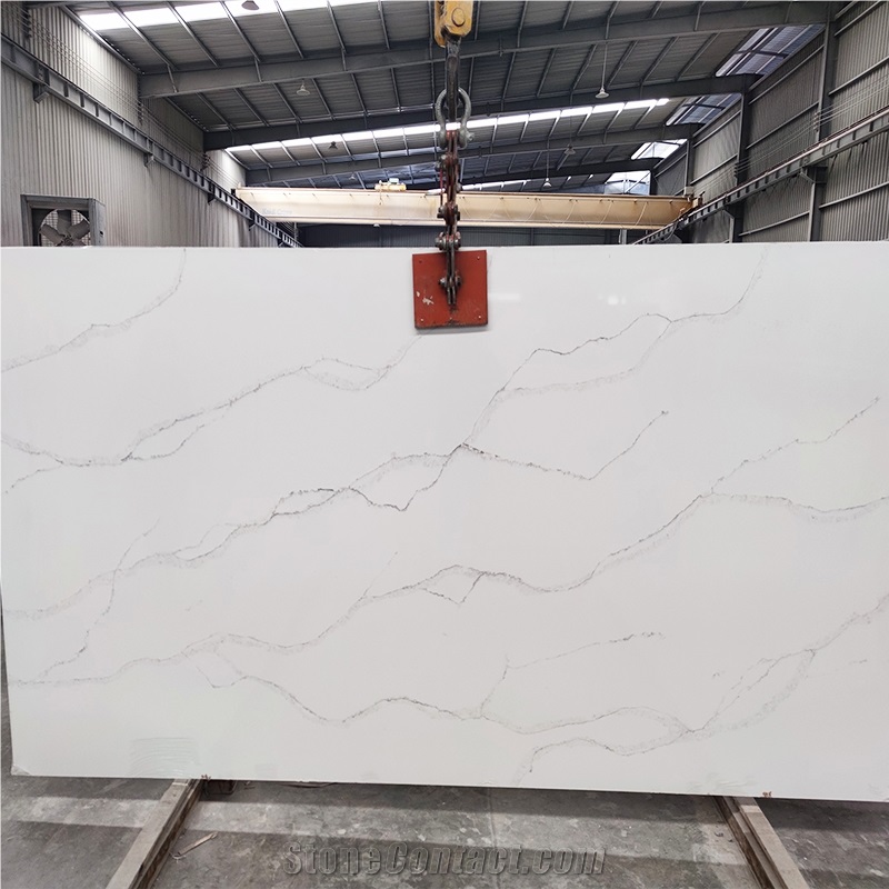 Calacatta Quartz White Slabs With Wave Veins Kitchen
