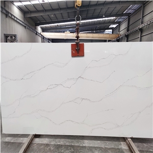 Calacatta Quartz White Slabs With Wave Veins Kitchen