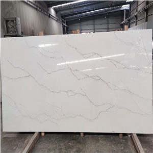 Calacatta Quartz White Slabs With Wave Veins Kitchen