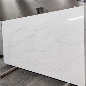 Calacatta Quartz White Slabs With Wave Veins Kitchen