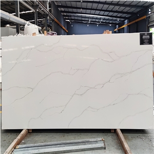 Calacatta Quartz White Slabs With Wave Veins Kitchen