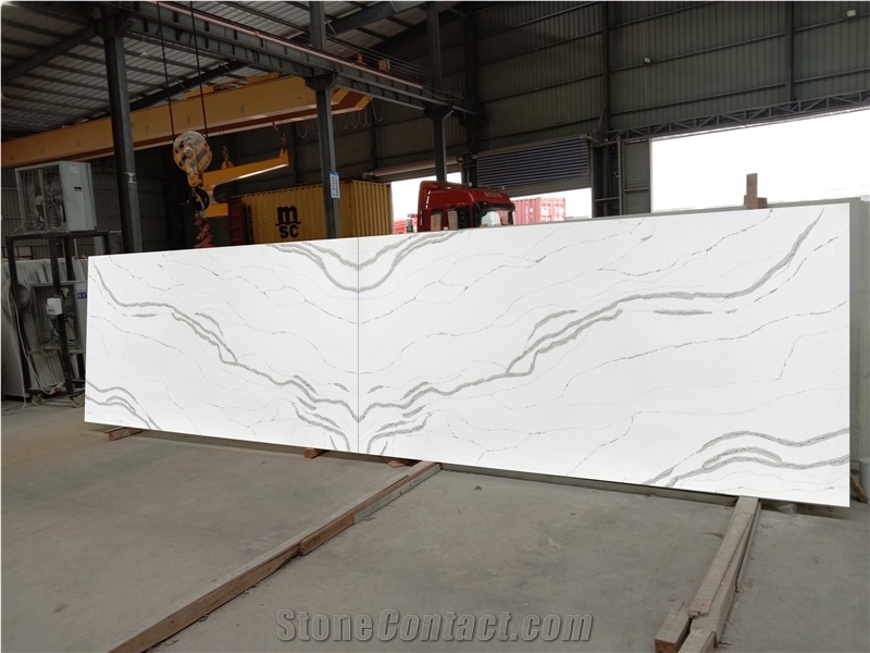 China Factory Price White Quartz Calacatta Quartz Bis Slabs