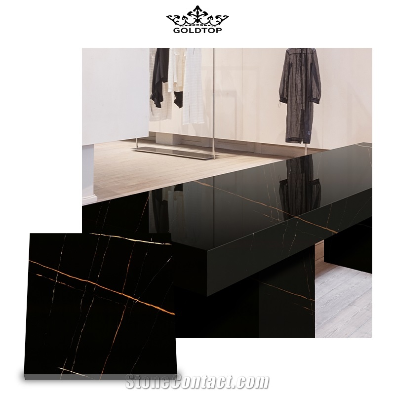 Lauren Gold And Black Quartz Stone Slabs Tiles For Interior
