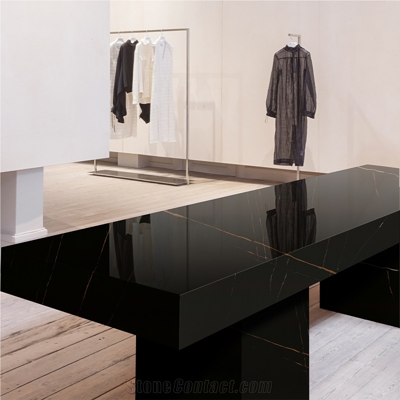 Lauren Gold And Black Quartz Stone Slabs Tiles For Interior